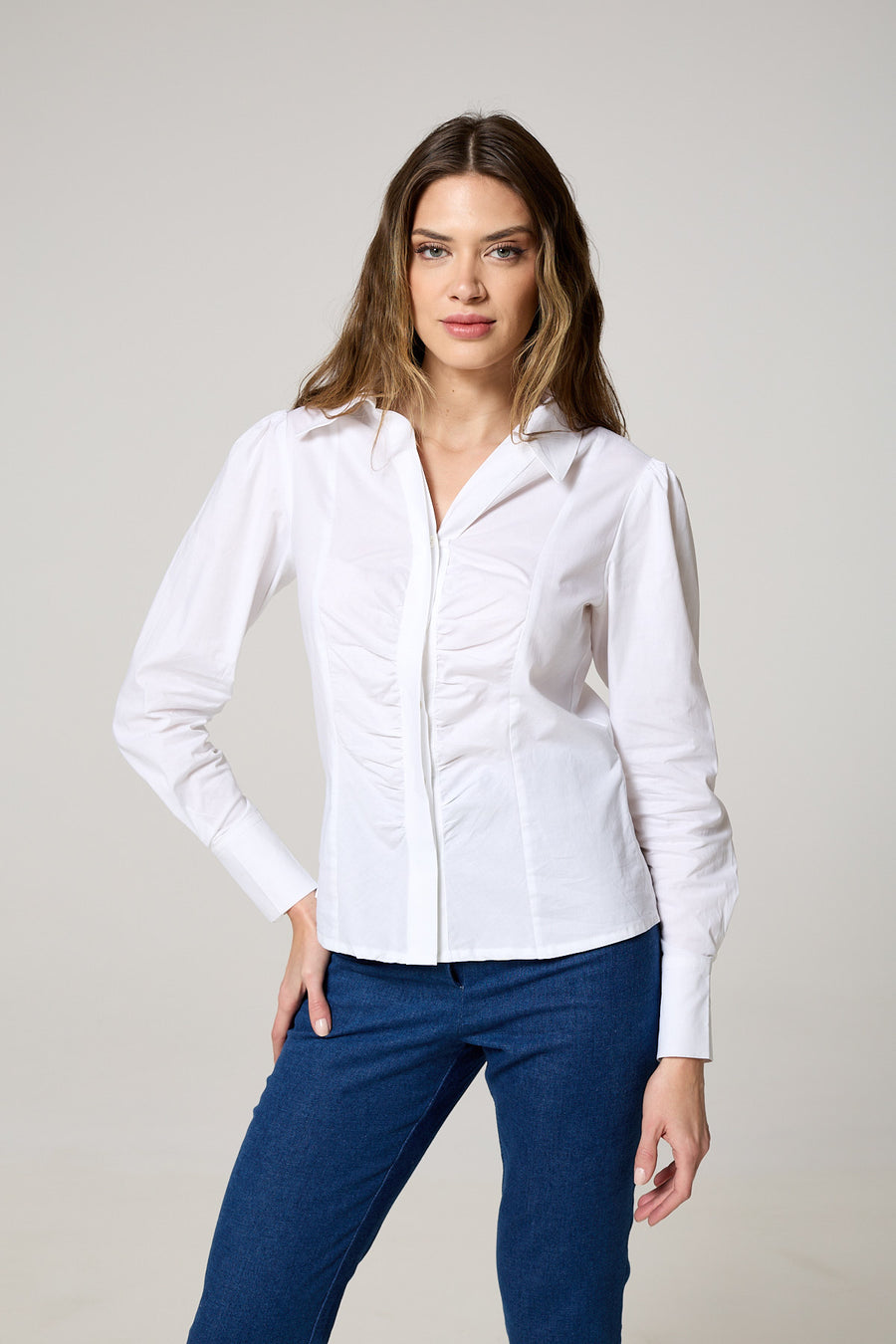 Classic Ruched White Shirt