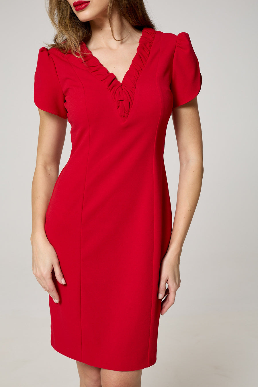 Elegant Red Ruffle V-Neck Dress