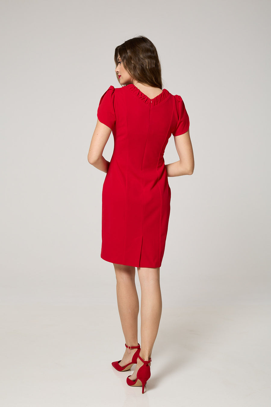 Elegant Red Ruffle V-Neck Dress