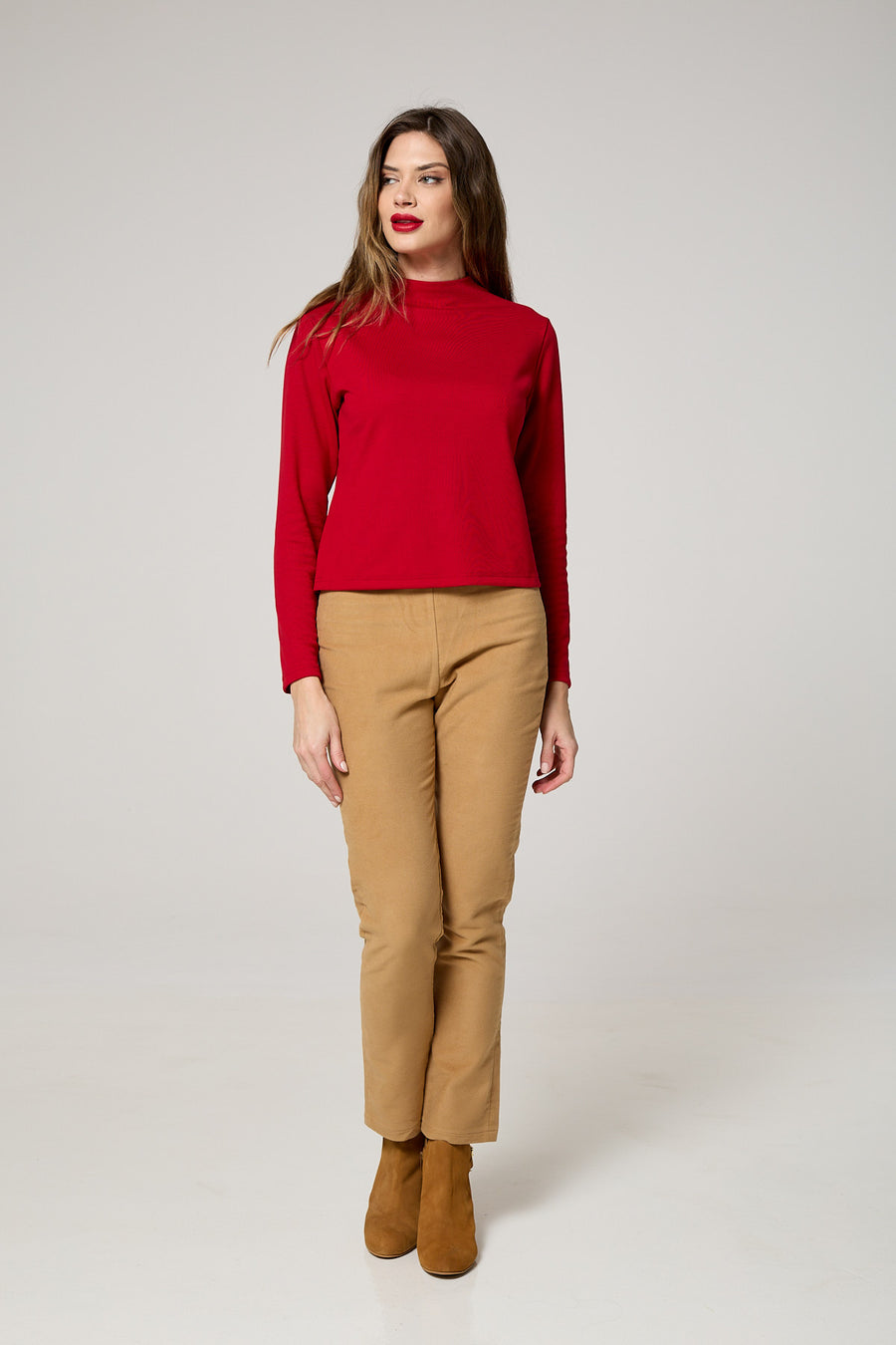 Timeless Red Mock-Neck Top