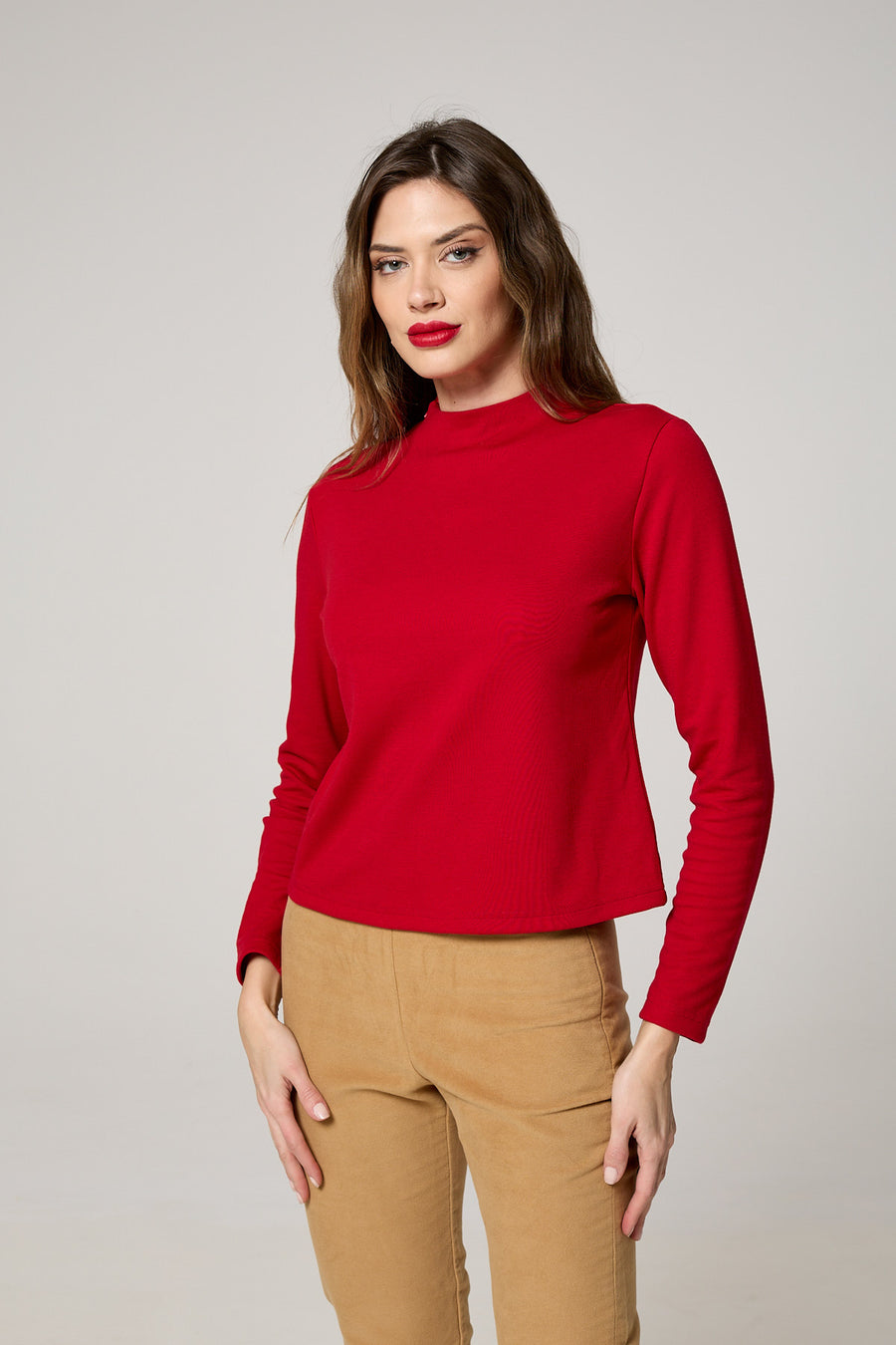 Timeless Red Mock-Neck Top