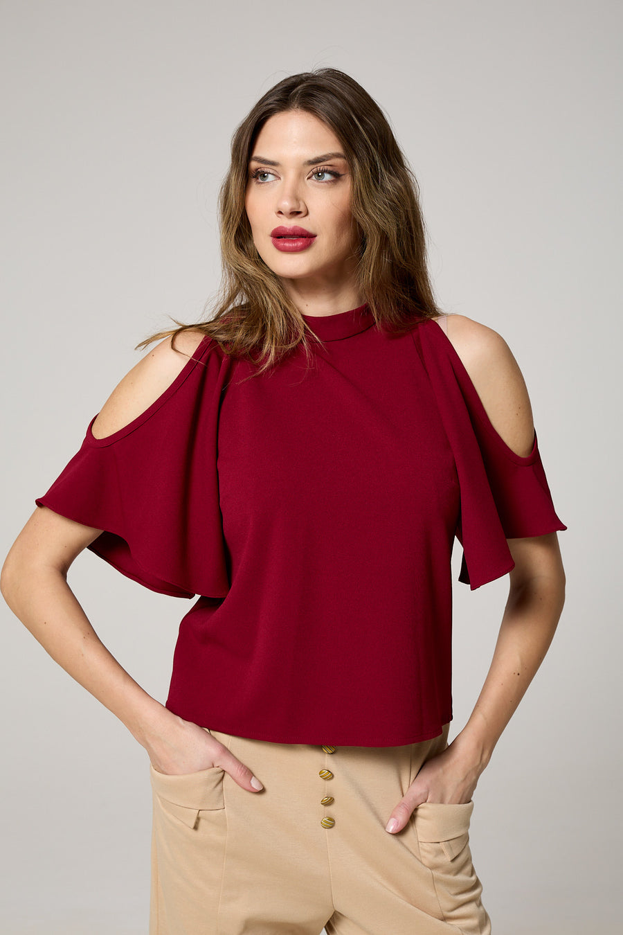 Elegant Butterfly Sleeve Cold-Shoulder Top