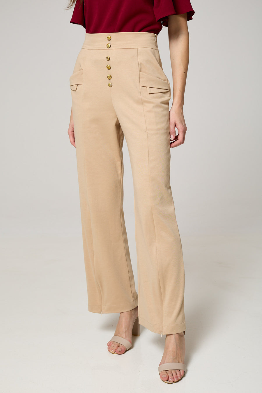 Elegant High-Waist Wide-Leg Trousers with Adjustable Slits