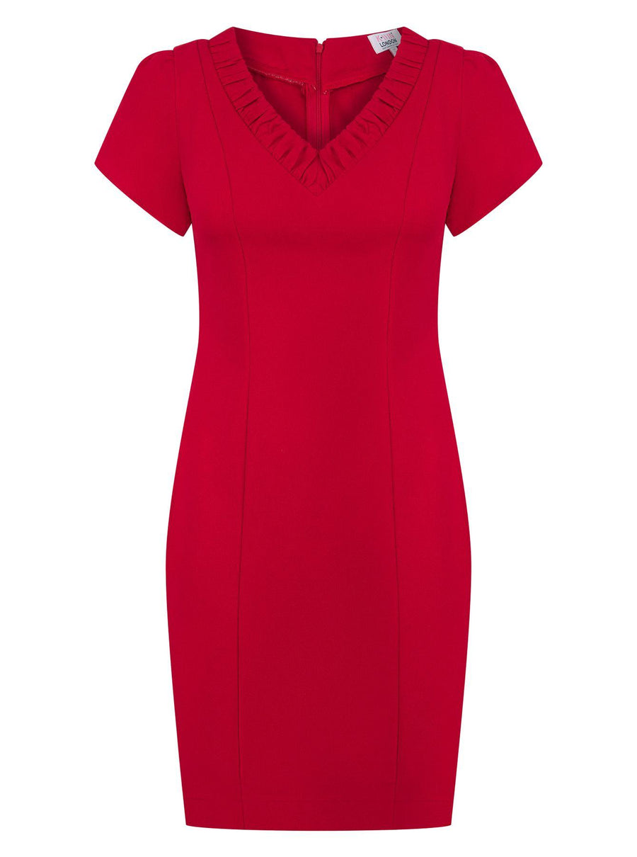 Elegant Red Ruffle V-Neck Dress